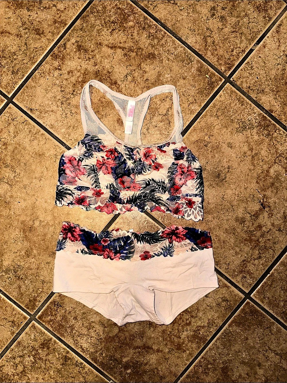 PINK Floral Mesh Two-Piece Set Size XS
